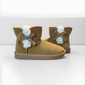 Koolaburra by UGG Kids Boots Sz 1 Brown Suede Bow Zip Winter Boots 1117810